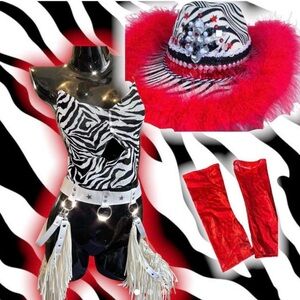 Zebra Print Top with cowgirl cowboy  hat & fringe